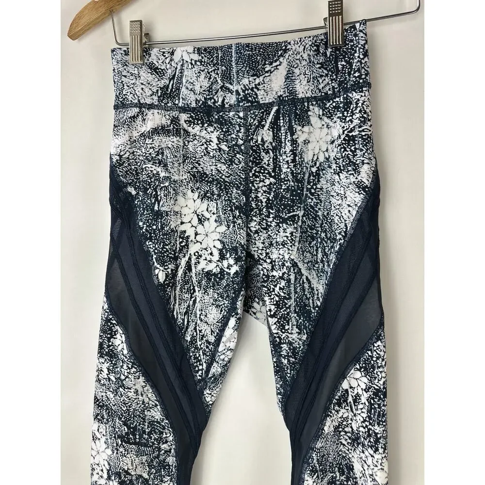 Lululemon Never Still Crop 21" Leggings Wildwood White Nocturnal Teal Mesh Sz 6 - Picture 5 of 12